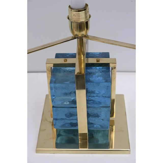 Blue Murano Glass and Brass Table Lamps, Set of 2 For Sale - Image 8 of 11