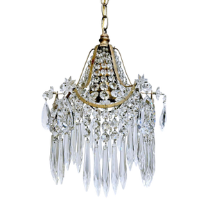 Vintage Crystal Waterfall Chandelier With Brass Frame