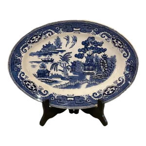 Vintage Blue Willow Heritage Mint Ltd Large Oval Serving Turkey Platter