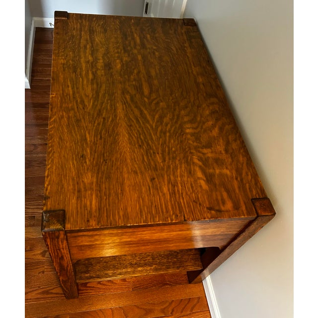 Wood Antique Mission Style Five Drawer Oak Writing Desk by Bourn & Hadley Co. For Sale - Image 7 of 12