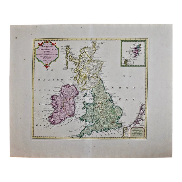 England, Scotland & Ireland: A Hand Colored Map of Great Britain by Tirion For Sale