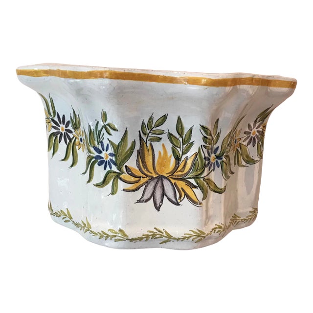 Vintage Faience Wall Pocket Flower Pot For Sale