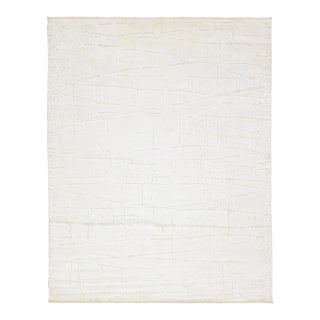 2020s Moroccan Style Ivory Handmade Wool Rug With Abstract Pattern For Sale