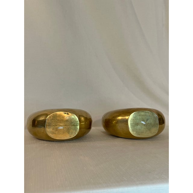 1980s Vintage Hollywood Regency Art Deco Style Polished Brass Vases - A Pair Inspired by Dolbi Cashier. For Sale - Image 5 of 13