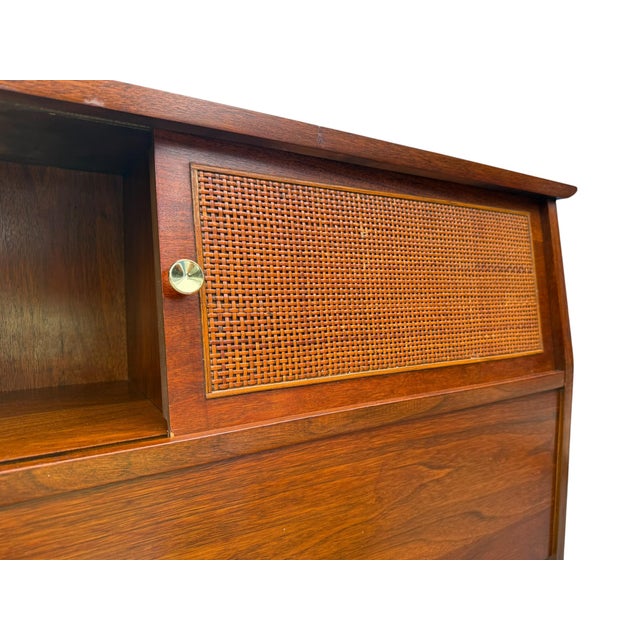 Mid-Century Modern Mid-Century Mainline by Hooker Walnut & Cane Bookcase Headboard, 1957 For Sale - Image 3 of 15