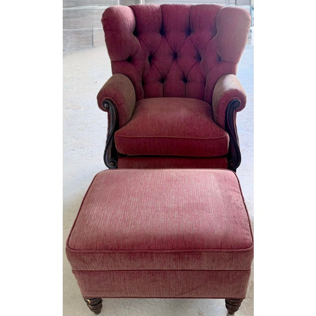Wood 1980s French Napoleon III Wingback Armchairs and Ottoman For Sale - Image 7 of 12