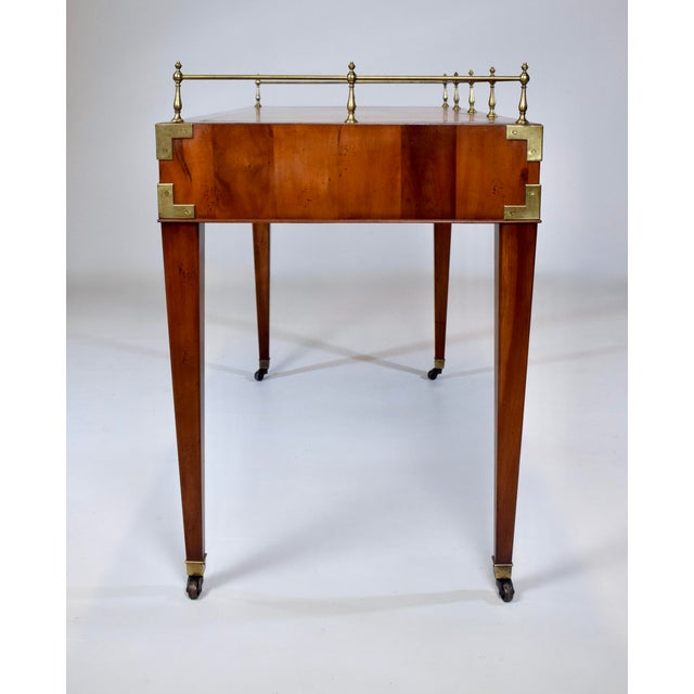 Campaign Leather Top Desk With Regency Styling and Brass Gallery For Sale - Image 11 of 16
