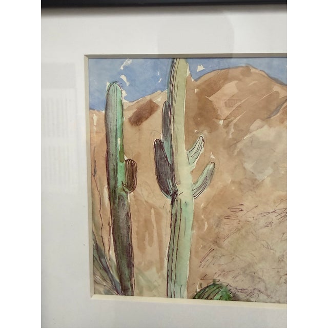 Landscape Watercolor of Desert Scene, Framed For Sale - Image 10 of 12