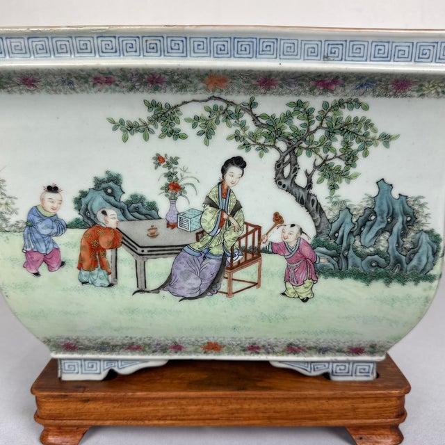 Magnificent early 20th century handpainted Jardiniere/Cashpot. This jardiniere is truly one of a kind. Wonderful court,...