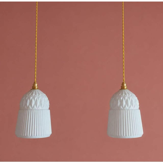 Vintage White Glass Pendant Lights, 1990s, Set of 2 For Sale - Image 10 of 10