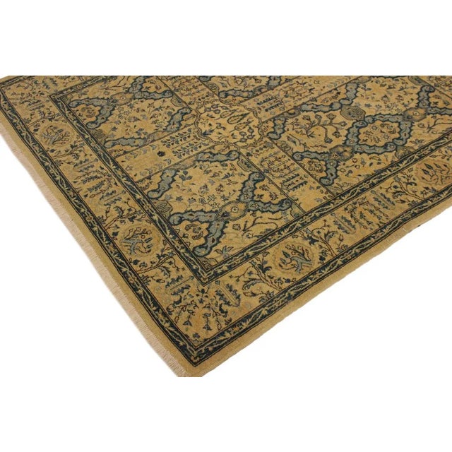 Contemporary 1980s Semi Vintage Tan/Teal Turkish Hand-Knotted Rug -4'8 X 7'0 For Sale - Image 3 of 8
