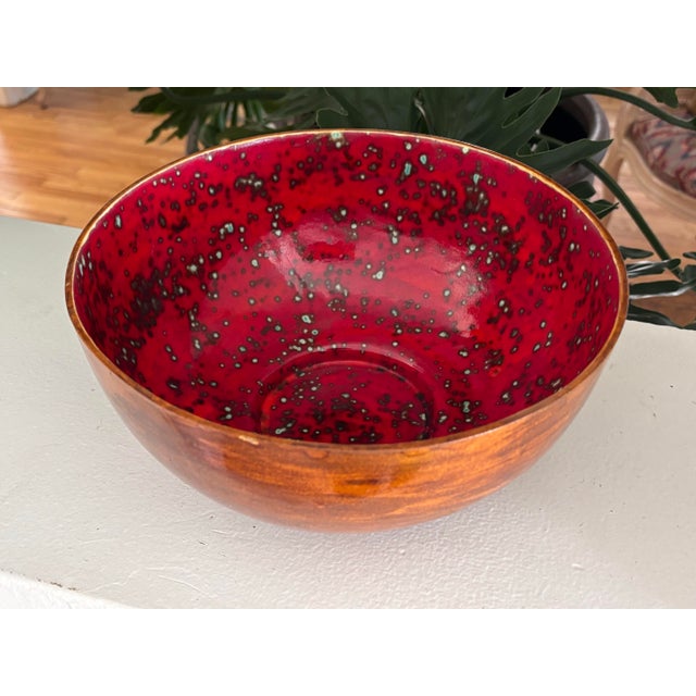 Red 1960s Glazed Pottery Bowl, Signed For Sale - Image 8 of 8