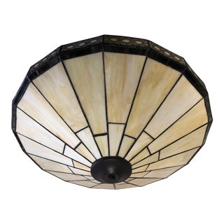 Arts and Crafts Style Stained Glass Flush-Mount Ceiling Shade For Sale