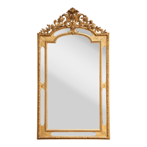 19th Century French Louis XVI Carved Giltwood Overlay Mirror With Floral Crest
