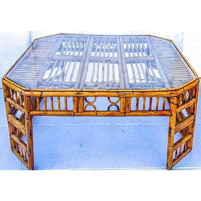English Mid 20th Century English Brighton Pavilion Style Burnt Bamboo Coffee Table For Sale - Image 3 of 6