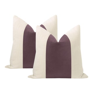 22" Smokey Amethyst Italian Velvet Panel & Linen Pillows - a Pair