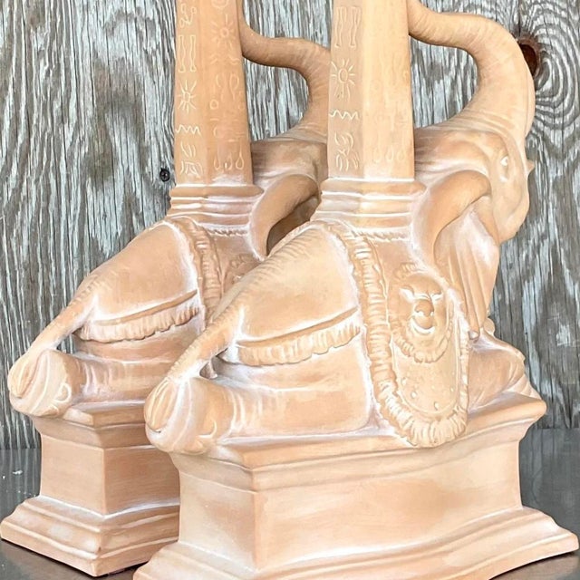 Vintage Regency Terra Cotta Elephant Obelisks - a Pair For Sale - Image 10 of 12