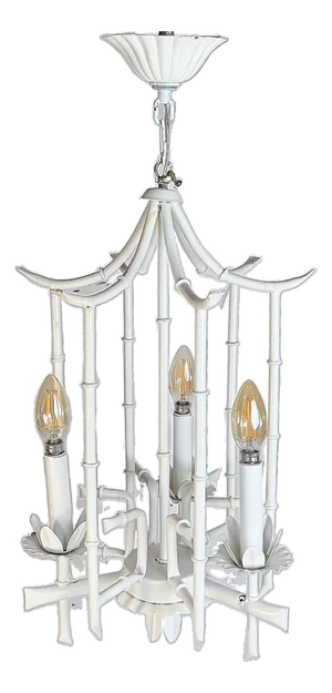 1970's Faux Bamboo White Pagoda Three Arm Tole Chandelier