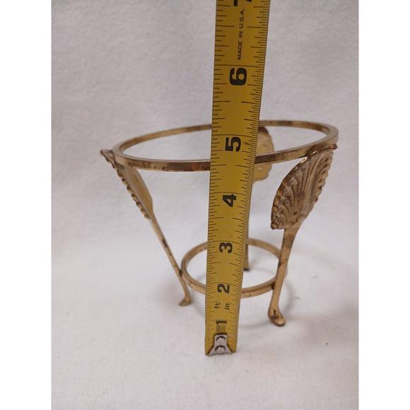 Vintage Brass Plant Stand Ball Holder 3 Leg 5" Tall Palm Leaves Sea Shell Decor For Sale - Image 9 of 10