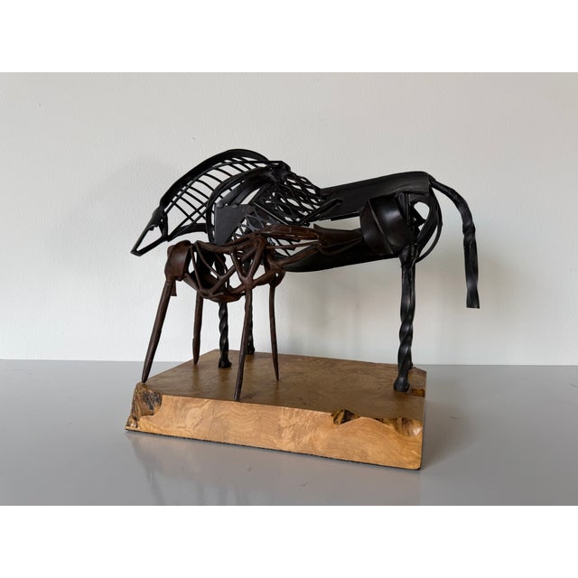 Wood Vintage Brutalist Abstract Mare & Foal Metal Sculpture on Burl Wood Base For Sale - Image 7 of 16