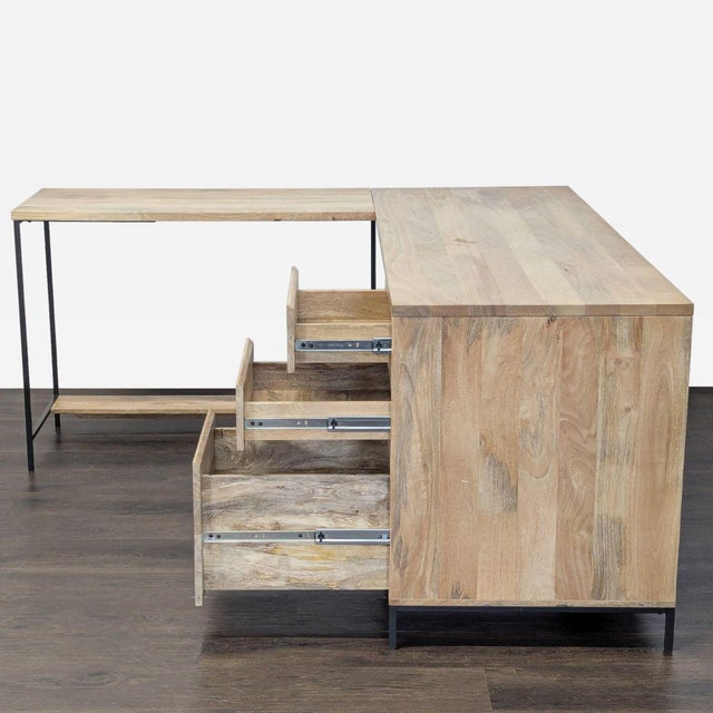 Modern West Elm L-Shaped Wood and Metal Desk With Storage Drawers For Sale - Image 3 of 9