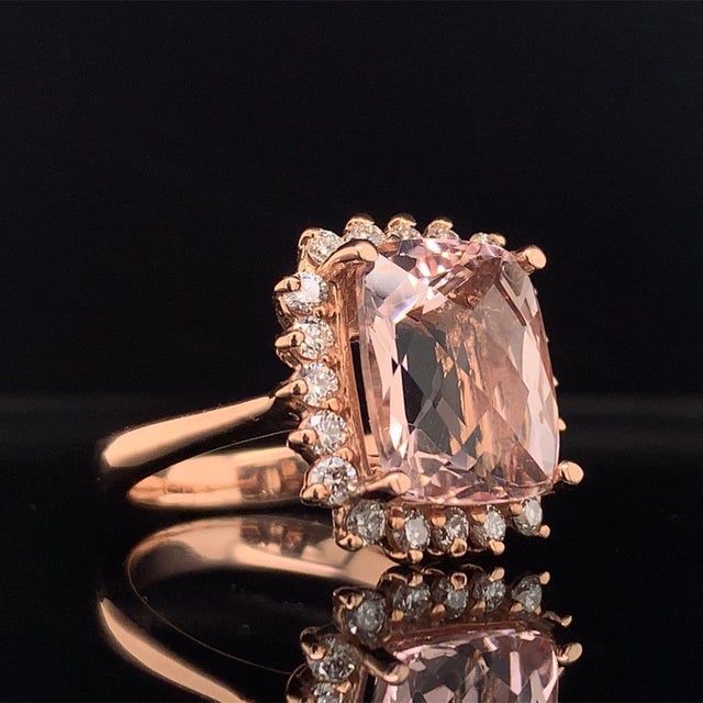 Traditional Tourmaline Rubellite Diamond Ring 14k Rose Gold 7.45 TCW Certified, Size 6.5 For Sale - Image 3 of 17