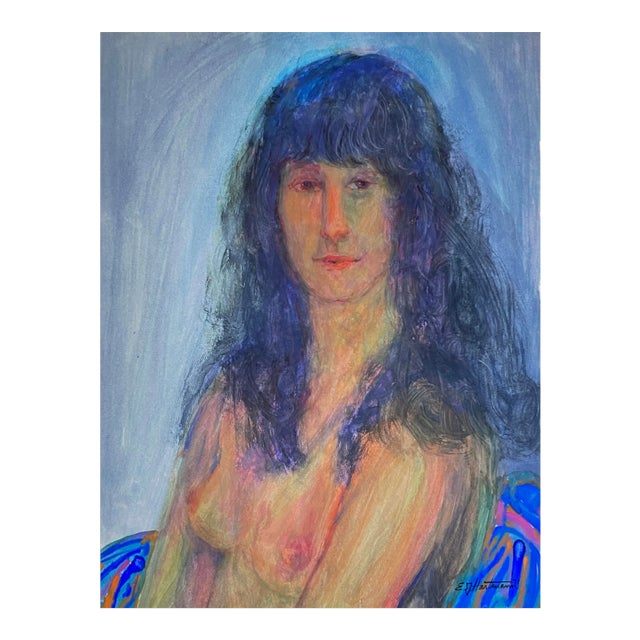 1971 Outsider Expressionist Portrait by e.j. Hartmann, Signed (Acrylic on Paper) For Sale