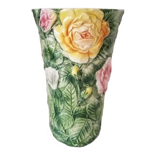 Vintage Italian Majolica Earthenware Floral Vase For Sale