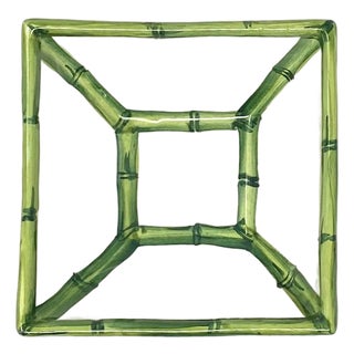 Fret Rim Dip Cup, Italian Hand-Painted Ceramic Bamboo Motif in Green For Sale