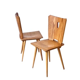 Set of Vintage Brutalist Pine Dining Chairs, in the style of Goran Malmvall, 1960s For Sale