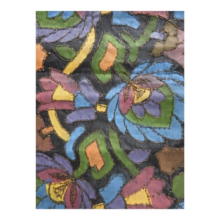 Antique Taffeta Painted & Embroidered Wide Floral Ribbon For Sale