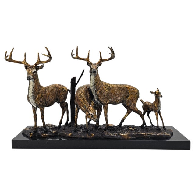 In this frozen tableau, the deer pause as if caught between stillness and flight, their antlers lifted like branches...