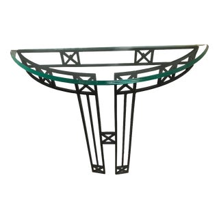 Glass and Metal Iron Console Side Table For Sale