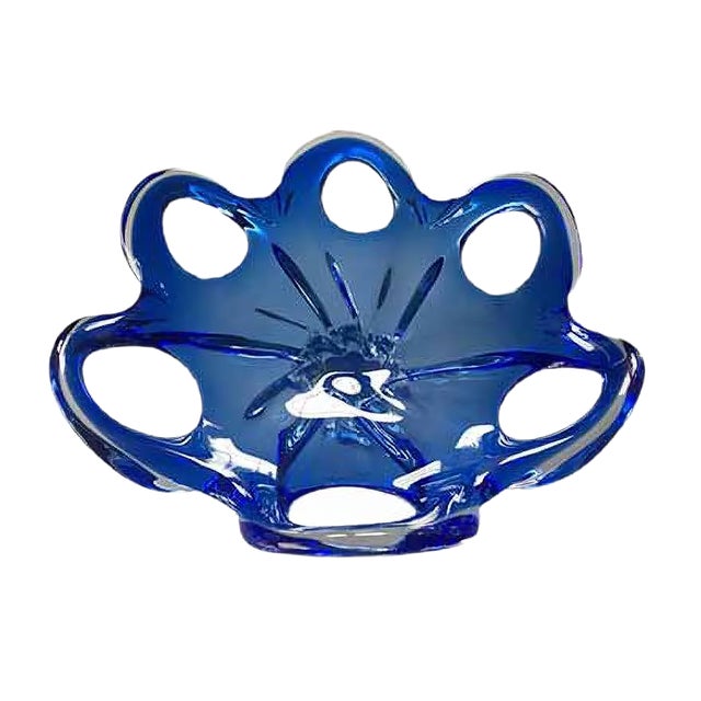 Vintage Blue and White Murano Glass Bowl, 1950s For Sale