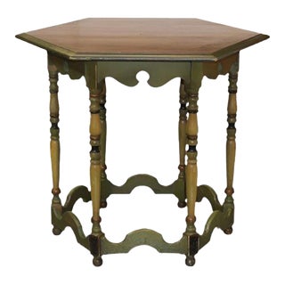 Antique Hexagon Table | Green and Yellow Painted Wood For Sale