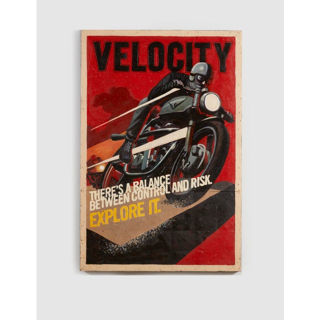 2020s Velocity Motorbike I Collective Bap Large Vietnam Art Red Vintage Racing Scene For Sale - Image 5 of 13
