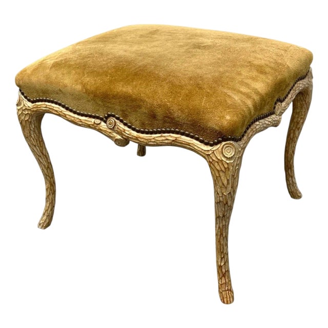 Mid-Century Hollywood Regency Italian Carved Faux Bois Stool. / Ottoman / Bench For Sale