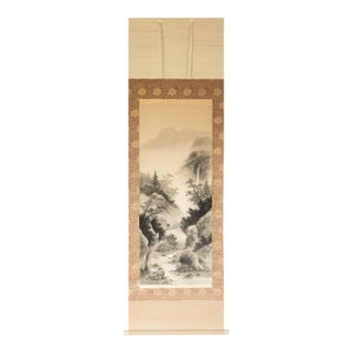Showa Era Japanese Sansui Scroll Painting by Keigen For Sale