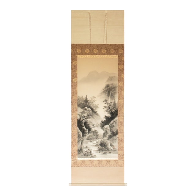 Showa Era Japanese Sansui Scroll Painting by Keigen For Sale