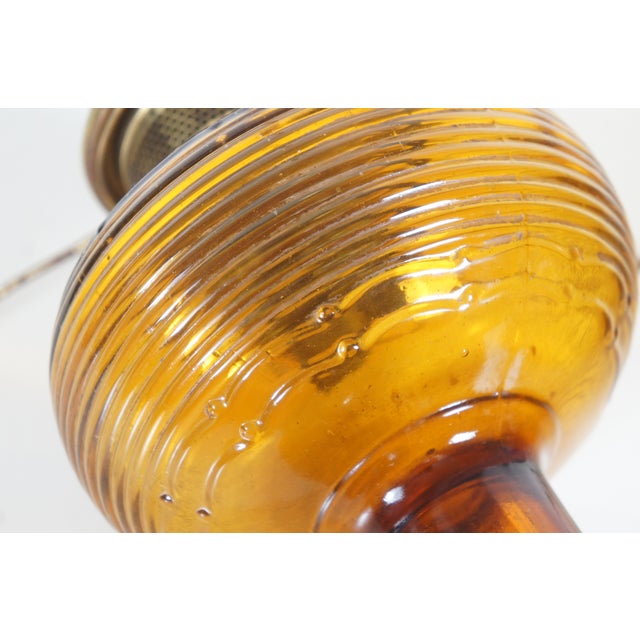 1930s Aladdin Amber Quilted Glass Hobnail Hurricane Vanity Oil Lamp For Sale - Image 12 of 12