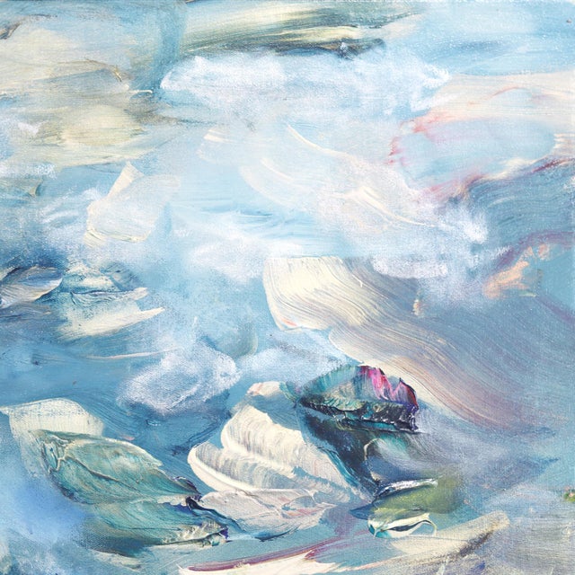 Abstract Underwater Poetry - Large Abstract Blue Tone Textural Acrylic Painting on Canvas Original Artwork by Ve Boisvert For Sale - Image 3 of 9