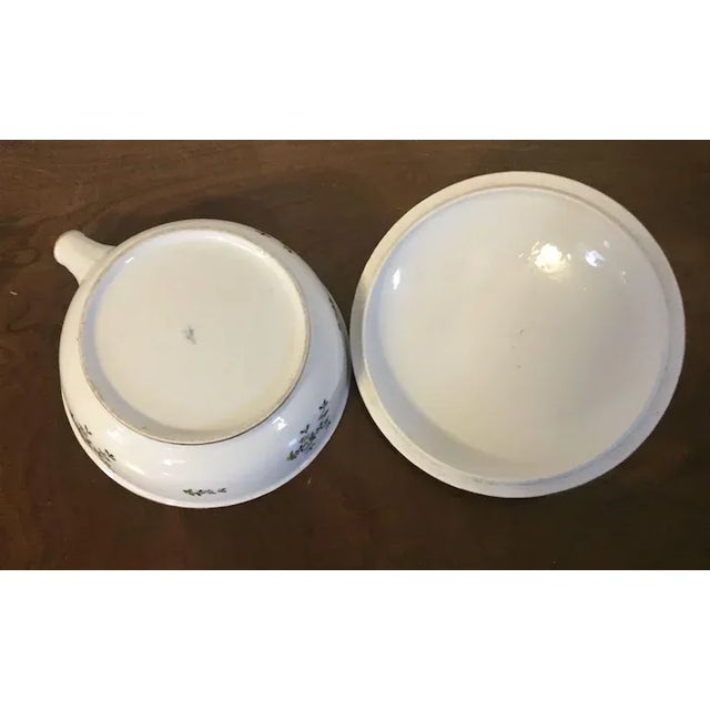 White Antique 18th Century French Empire Porcelain Round Serving Bowl & Cover in Sprig For Sale - Image 8 of 11