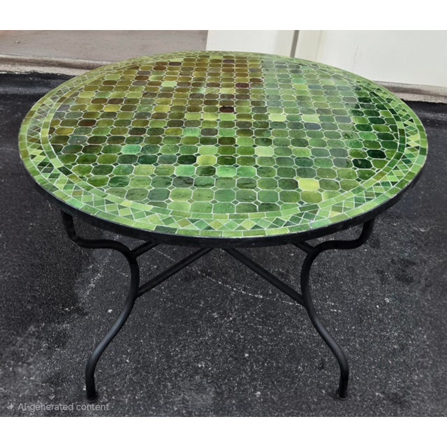 Sculpture Materials 48" Handcrafted Tamegroute Green Moroccan Mosaic Table For Sale - Image 7 of 7
