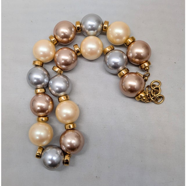 Vintage 1985 Signed Monet Multi-Color Big Faux-Pearl Necklace