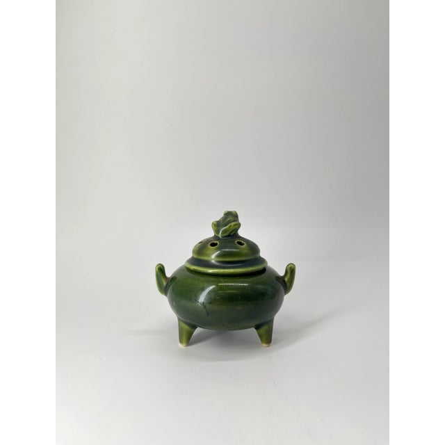Late 20th Century Vintage Japanese Green Ceramic Incense Burner For Sale - Image 5 of 8