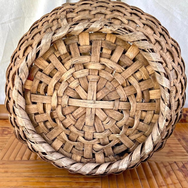 A Large Antique American Primitive Hand Woven Basket With Painted Decoration For Sale - Image 6 of 6