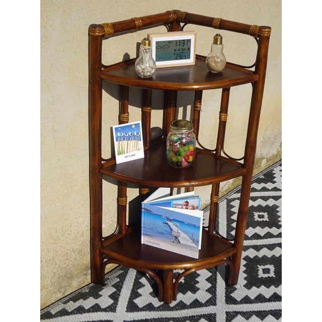 Wood Rattan Corner Shelves, 1980s, Set of 2 For Sale - Image 7 of 18