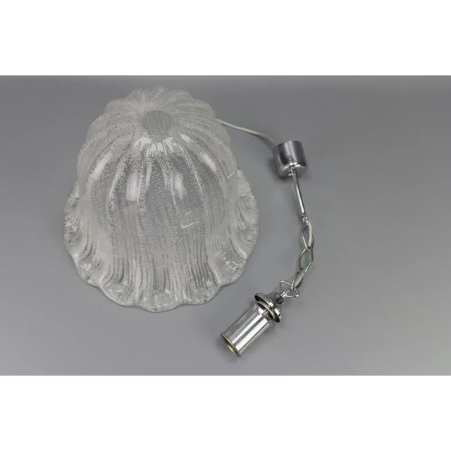 Vintage Bell Shaped Ice Glass and Chrome Pendant Lamp from Hustadt Leuchten For Sale - Image 9 of 17