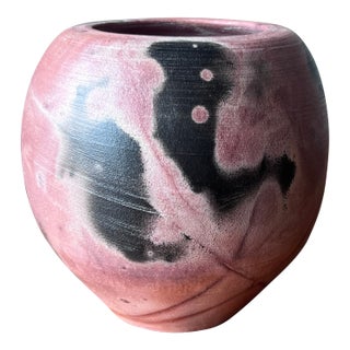 Saggar-Fired Studio Pottery Vase Signed Cf For Sale