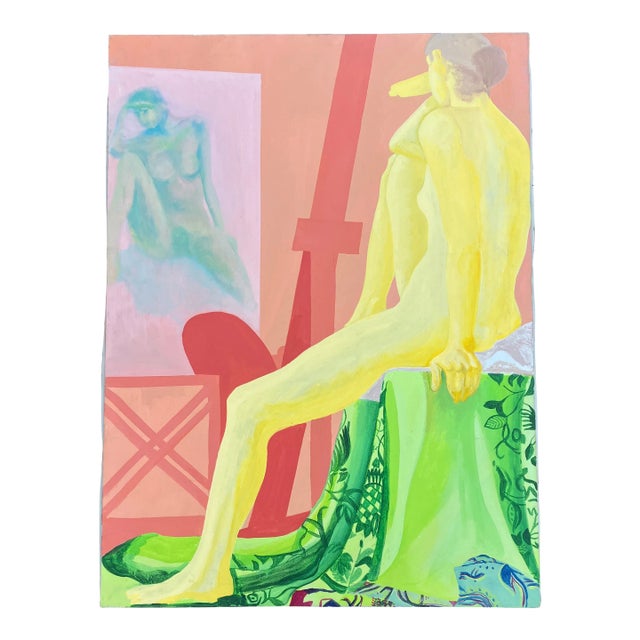 1970’s Original Female Nude in Studio Modernist Painting For Sale